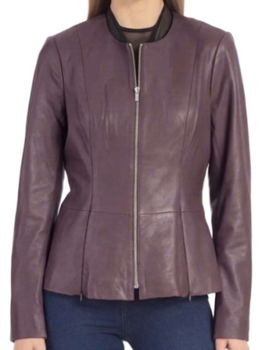 Authentic Badgley Mischka Luxury Leather Peplum Jacket
